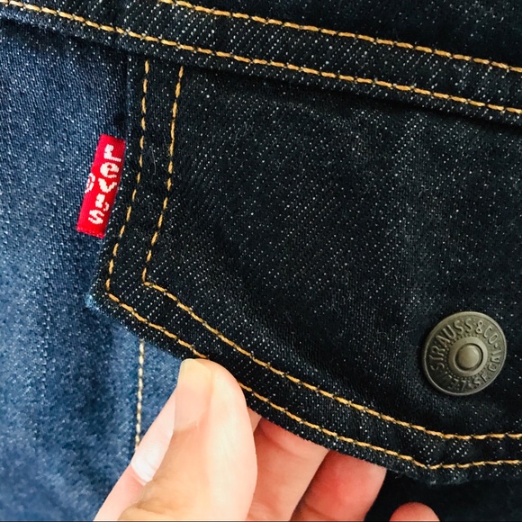 LEVI’s dark wash denim Sherpa trucker jacket 4x 5x - Picture 6 of 7